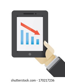 Business recession or crisis presentation graph on tablet computer in businessman hand. Idea - New technologies for business presentations and seminars.