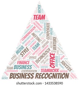 Business Recognition word cloud. Collage made with text only.