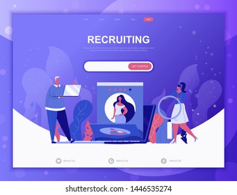 Business Recruiting flat concept vector illustration template for website and mobile app development. Flat landing page template. Decorated cartoon people for web page or homepage.