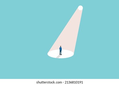 Business recruitment or hiring vector concept. Looking for talent. Business man standing in spotlight or searchlight looking for new career opportunities. Eps10 vector illustration