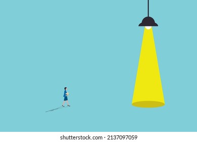 Business recruitment and hiring vector concept with spotlight and businesswoman. Job vacancy, career opportunity offer. Searching for new employees banner or background. Eps10 illustration.