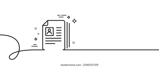 Ícone da linha de recrutamento comercial. Uma linha contínua com curva. Documentos CV ou sinal Portfolio. Faixa de opções de estrutura de tópicos única de documentos CV. Padrão de curva de loop. Vetor