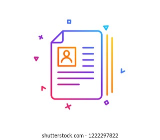 Business recruitment line icon. CV documents or Portfolio sign. Gradient line button. CV documents icon design. Colorful geometric shapes. Vector