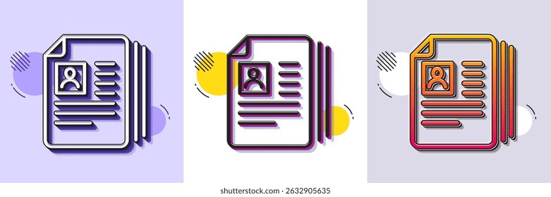 Business recruitment line icon. Halftone dotted pattern. Gradient icon with grain shadow. CV documents or Portfolio sign. Line cV documents icon. Various designs. Vector