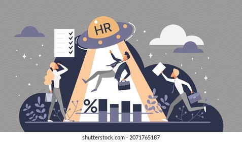 Business recruitment winner vector illustration. Cartoon male manager standing in light spot from UFO, professional candidate with best skills and talents in lightspot. Hiring, human resources concept