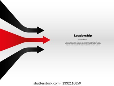Business red arrow between black arrow target direction leadership concept. Finance growth vision stretching to the right. Flat design illustration vector.