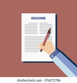 Business red background with resume, vector