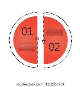Business red infographics. Timeline with 2  steps, number options. 
