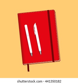 Business Red note book and pen set vector illustration