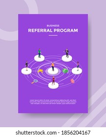 business referral program people standing on circle shape connected to each other for template of banner and flyer for printing magazine cover
