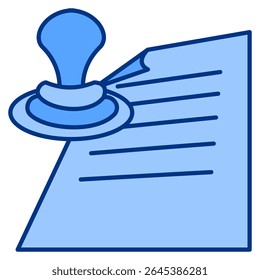 Business Registration icon represented by paper, stamp Blue style.