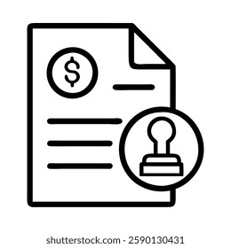 Business registration payment icon with a dollar sign and document