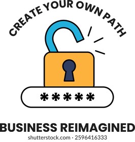 A business reimagined with a lock and key. The lock is open and the key is missing