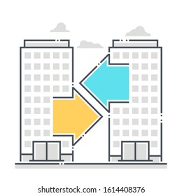 Business To Business Related Color Line Vector Icon, Illustration. The Icon Is About Client, Company, Building, Customer. The Composition Is Infinitely Scalable.