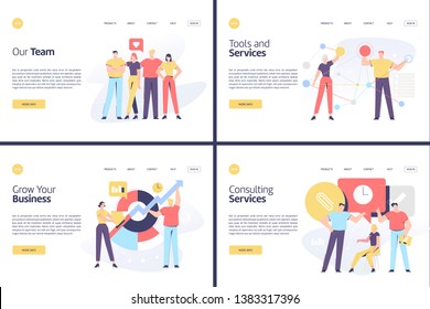 Business related business growth, services theme vector illustration set concept for both mobile application and website development