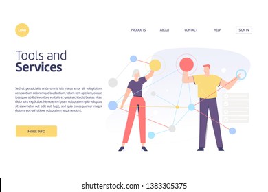 Business related, tools and services theme vector illustration concept for both mobile application and website development