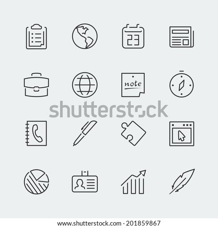 Business related vector icons set, thin line