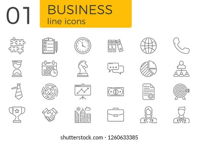 Business Related Vector Line Icons Set. Isolated on White Background. Editable Stroke.
