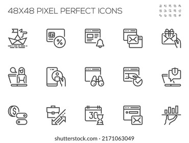 Business Related Vector Line Icons Set. Digital Business, Financial Services, Solution for Customers. Editable Stroke.