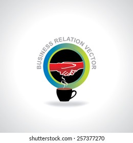 business relation concept idea  shake hand with tea cup
