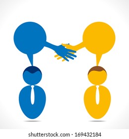business relation, or handshake with message bubble vector