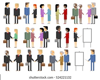 Business relations and communications. Vector material design set