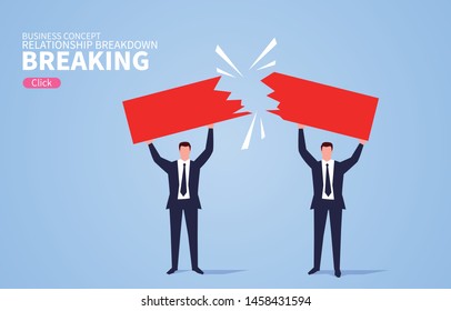 Business relationship broke down, two businessmen tore up the cuboid