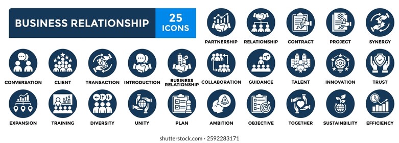 Business Relationship icon collection set. Containing relationship,collaboration,partnership,client,communication icon
