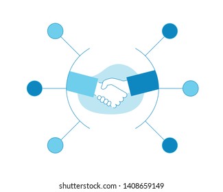 Business Relationship, Partnership, Negotiation, Cooperation. Vector flat linear style - filled outline