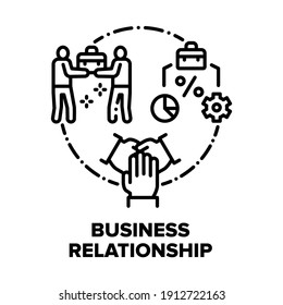 Business Relationship Team Vector Icon Concept. Colleagues Relationship And Teamwork, Analyzing Work Process And Profit, Company Corporate Greeting Communication Black Illustration