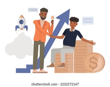 Business relationships concept. Office man and woman character vector design. Business people working in office planning, thinking and economic analysis on isolated white background.