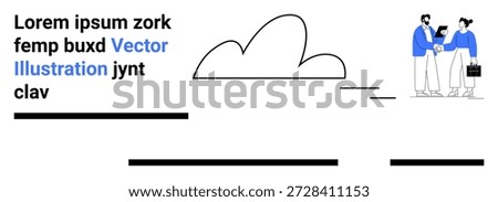 Business relationships, professional collaboration, teamwork, communication, networking, partnership. People shaking hands under a minimalistic cloud design. Business relationships and professional