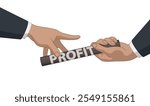 business relay race, close-up of business hands passing the baton of profit isolated on a white background