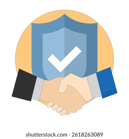 Business Reliability Concept Schild mit Informationen Menschen die Hände schütteln. Ich mache einen Deal. Partnerschaft und Zusammenarbeit. verantwortungsbewusstes Handeln. Flache Designgrafik auf Hintergrund.