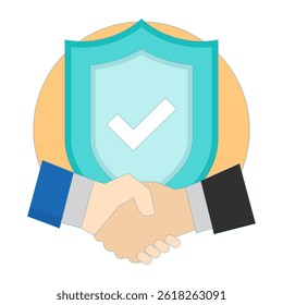 Business Reliability Concept Schild mit Informationen Menschen die Hände schütteln. Ich mache einen Deal. Partnerschaft und Zusammenarbeit. verantwortungsbewusstes Handeln. Flache Designgrafik auf Hintergrund.