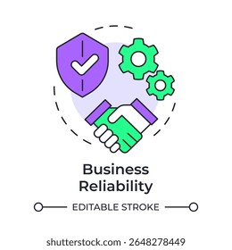 Ícone de conceito de várias cores de confiabilidade empresarial. Estabilidade da organização. Parceria, colaboração. Ilustração de linha de forma redonda. Ideia abstrata. Design gráfico. Fácil de usar no artigo, post no blog