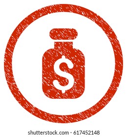 Business Remedy grainy textured icon inside circle for overlay watermark stamps. Flat symbol with dust texture. Circled vector red rubber seal stamp with grunge design.