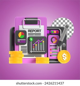 Business Report in 3d Illustration of Business Theme
