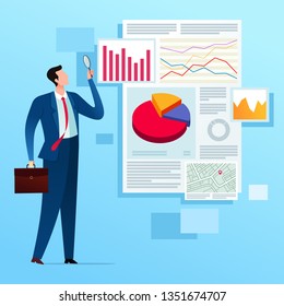 Business report analysis. Business concept vector illustration.
