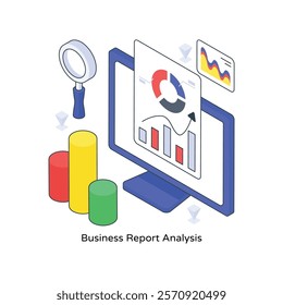 Business Report Analysis isometric Colored illustration. EPS File stock illustration