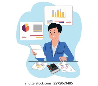business report analysis. office worker concept checking business