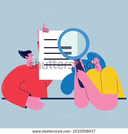 Business report audit, data evaluation, document inspection, business team office work flat vector illustration