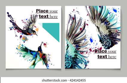 Business report brochure  design template vector cover presentation abstract style with watercolor birds from spots