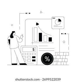 Business report calculation and analysis chart Solid Vector Illustration 
