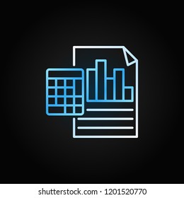 Business report with calculator vector colored icon or design element in outline style on dark background
