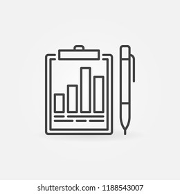 Business report clipboard with pen vector icon or design element in thin line style