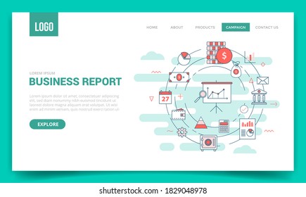 concepto de informe de negocios con icono de círculo para plantilla de sitio web o página de inicio página de inicio