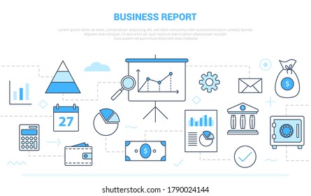 business report concept with various icon line like graph and chart presentation document with modern line style