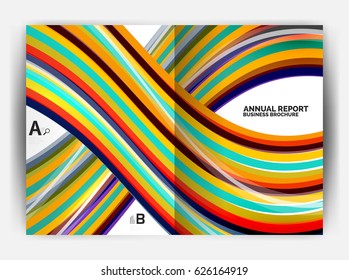 Business report cover template wave, curvy line abstract background with copyspace