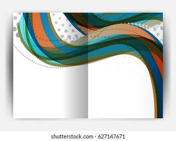 Business report cover template wave, curvy line abstract background with copyspace